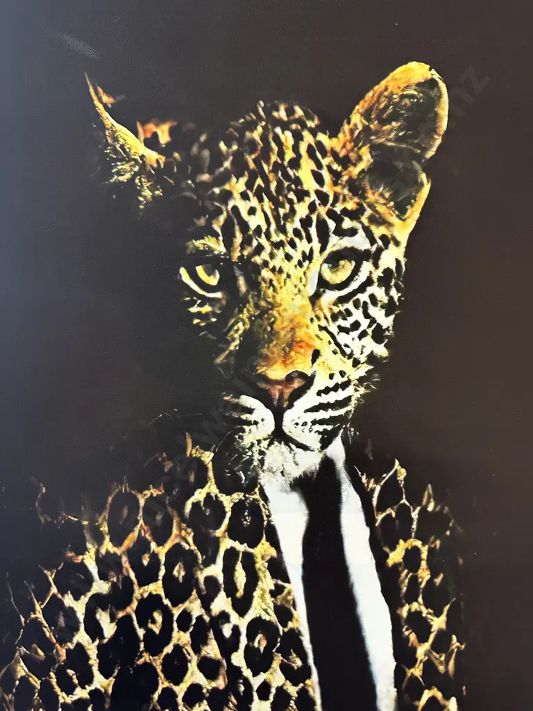 'Leopard In A Suit' In a Black Ornate Gilded Frame, 102 x 60cm Image 1++