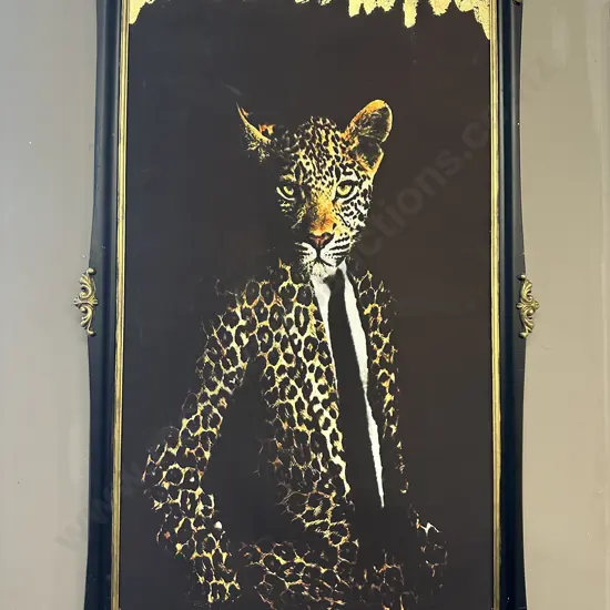 'Leopard In A Suit' In a Black Ornate Gilded Frame, 102 x 60cm
