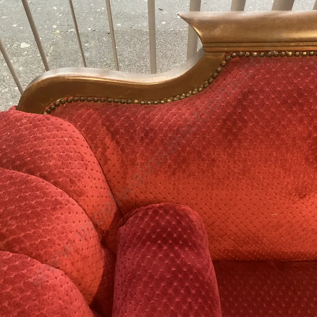 Antique Mahogany Federal Sofa, Exposed Mahogany Frame With Curved Arms, 4 Splayed Legs With Brass Pawfoot Caps, Burgundy Image 1++