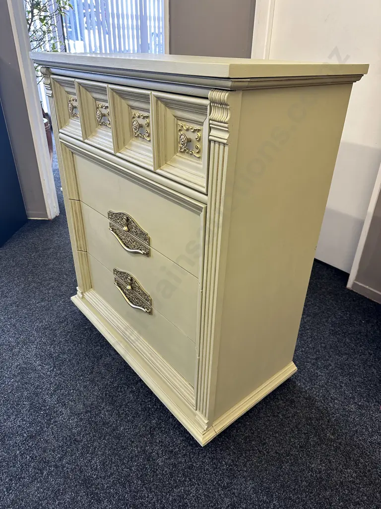 American Antique Scotch Chest, Gilt Detailed, Ornate Metal Handles, H110 W97 D48cm Image 1++