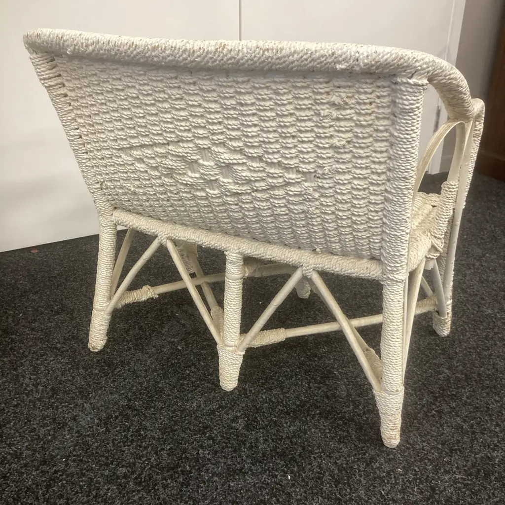 Antique White Painted Wicker Childs Settee, H60 W65 D48cm Image 1++
