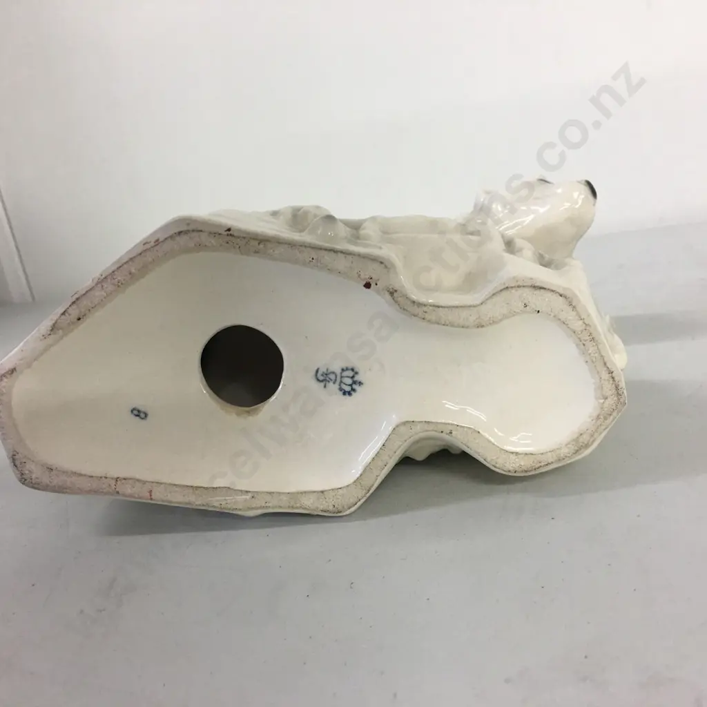 Antique Sitzendorf Porcelain Figurine White Polar Bear, c1920s, Blue Crown Stamp On Base, Crazed, 16 x 18cm Image 1++