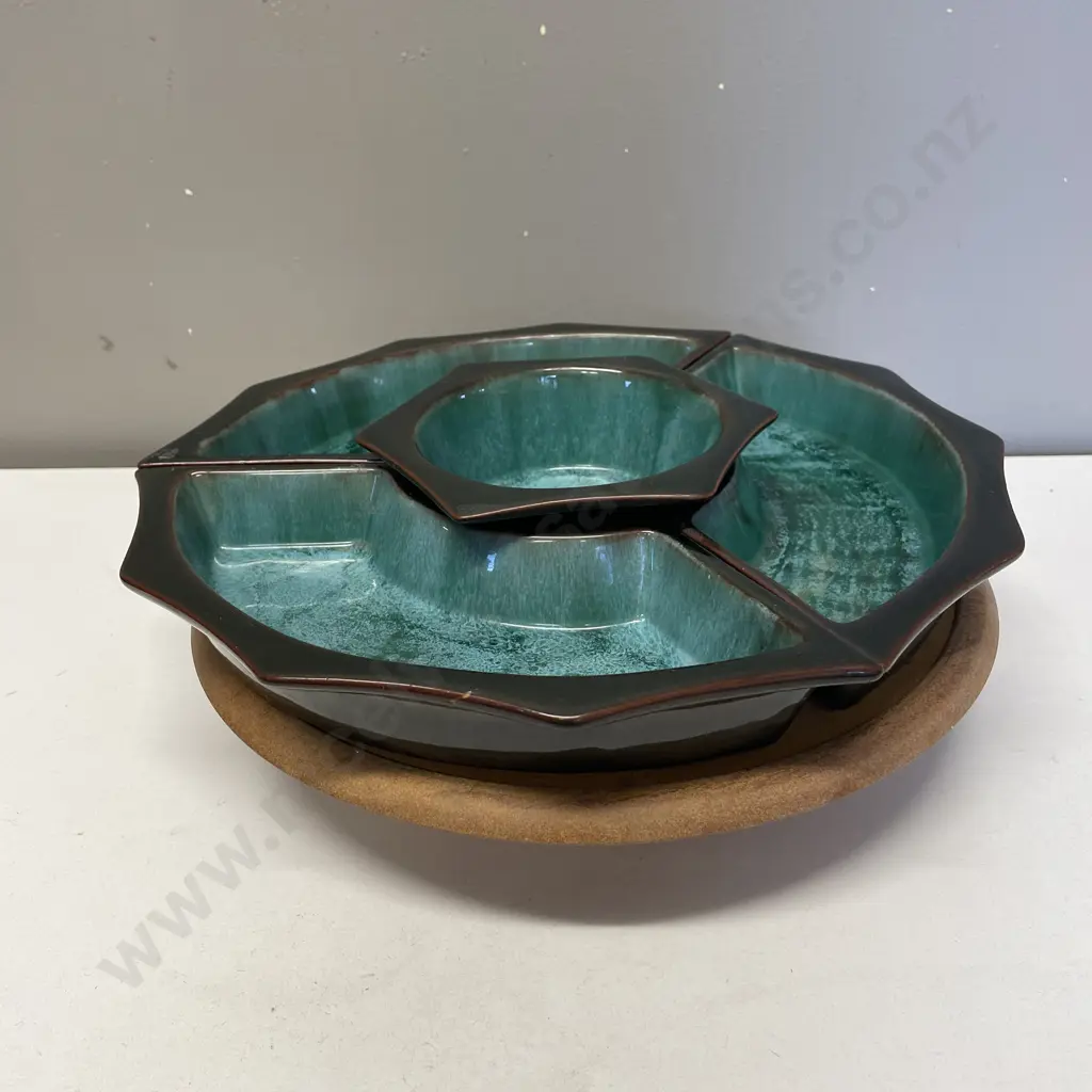Blue Mountain Hors d'oeuvres Platter on Wooden Lazy Susan Image 1++