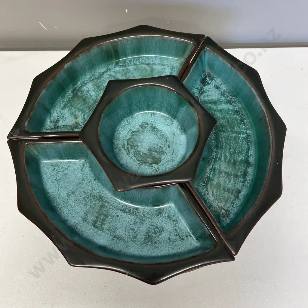 Blue Mountain Hors d'oeuvres Platter on Wooden Lazy Susan Image 1++