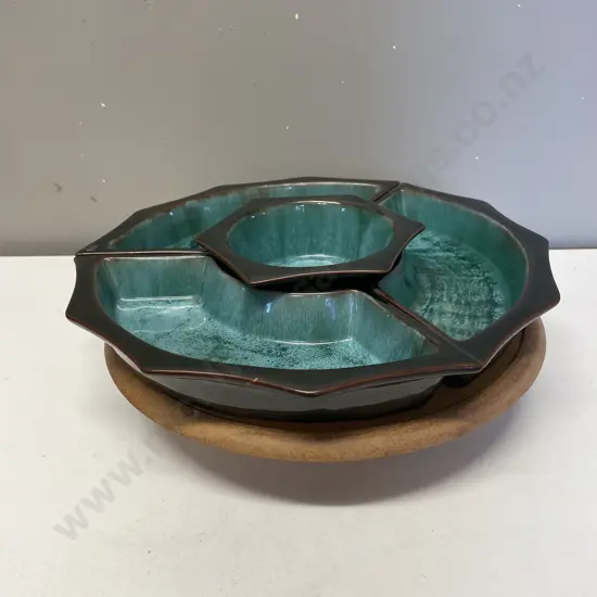 Blue Mountain Hors d'oeuvres Platter on Wooden Lazy Susan