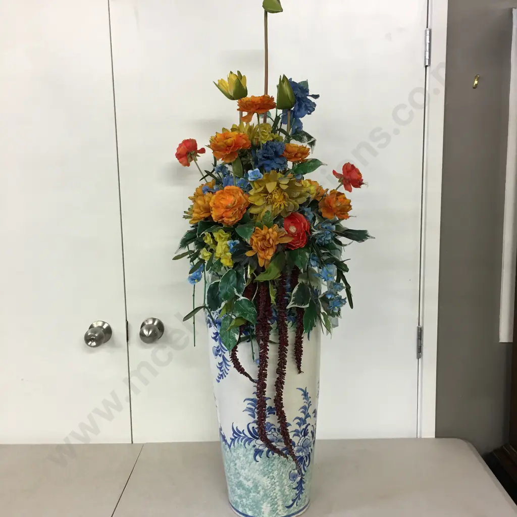 Large Blue Urn With Faux Flowers, H115cm Image 1++