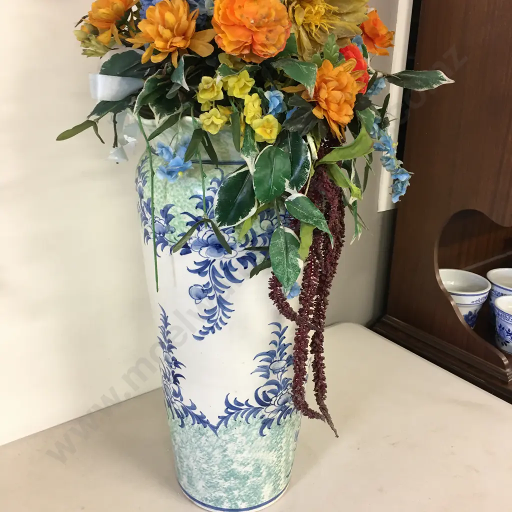Large Blue Urn With Faux Flowers, H115cm Image 1++