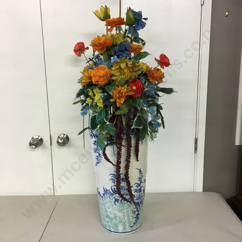 Large Blue Urn With Faux Flowers, H115cm Image 1++