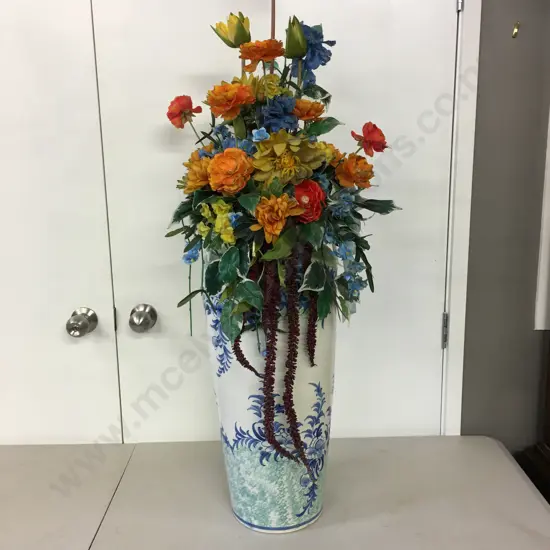 Large Blue Urn With Faux Flowers, H115cm