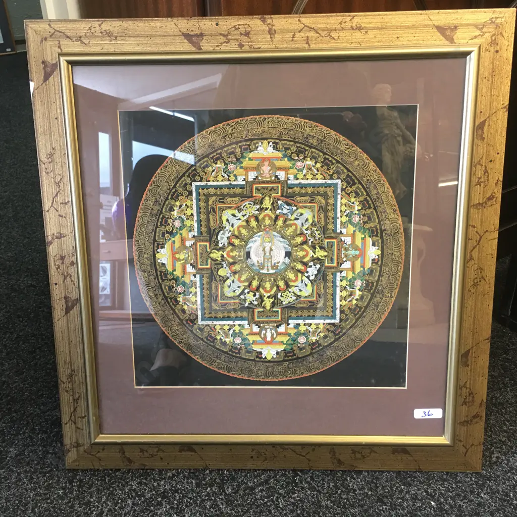 Gilt Framed Artwork Nepalese Mandela Hand Painted H58cm, W56cm. Image 1++