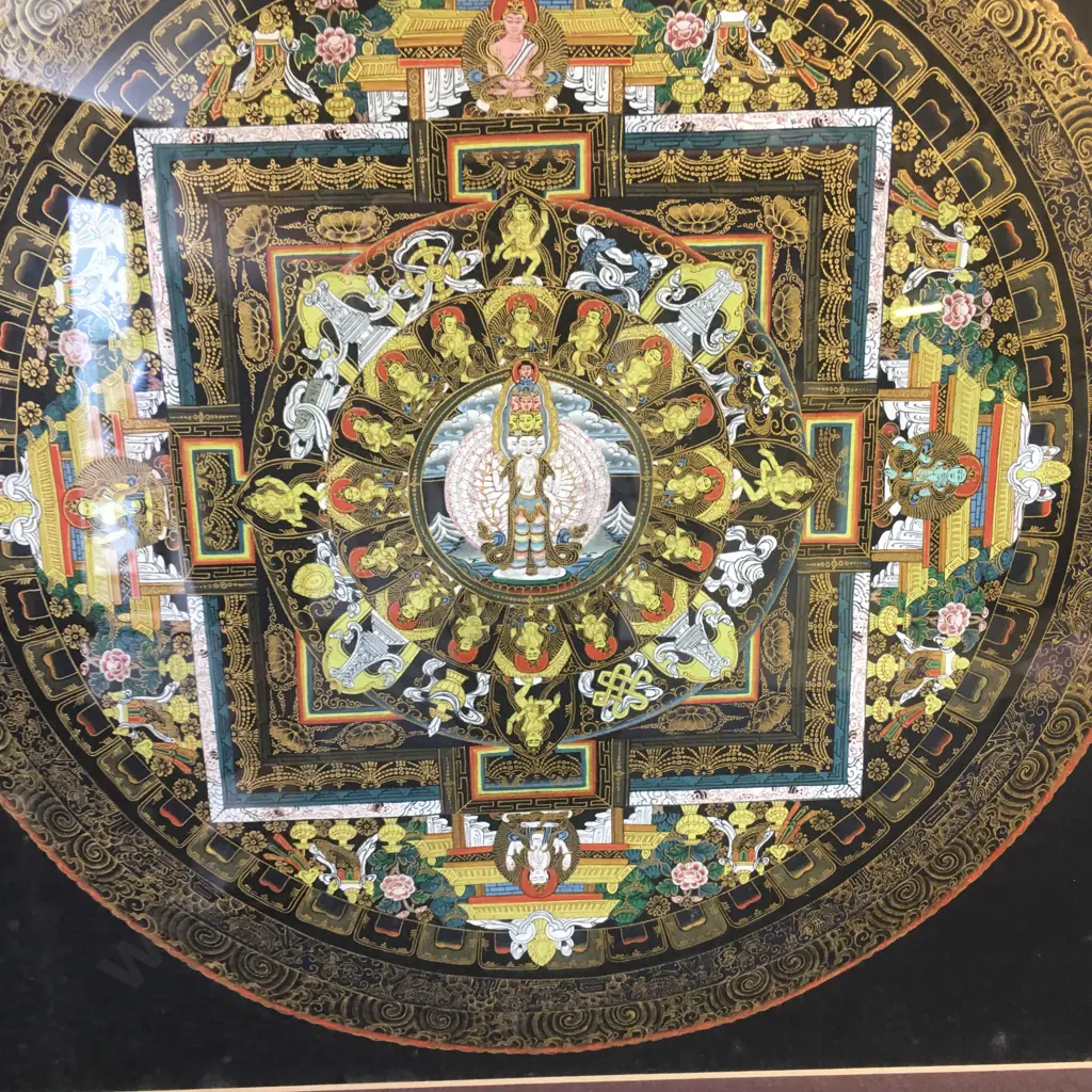 Gilt Framed Artwork Nepalese Mandela Hand Painted H58cm, W56cm. Image 1++