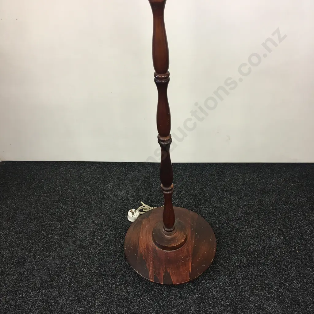 Mahogany Standard lamp, Cream & Green Fringed Shade, H185cm Image 1++