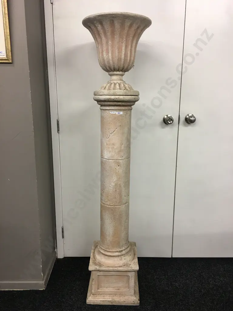 Classical Style Garden Urn On Plinth, Plastic, 37.5cm x 36cm On 121 x 31 x 31cm Plinth, Vintage Condition Image 1++