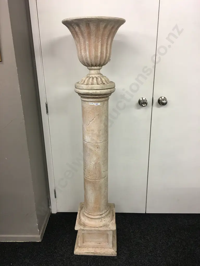 Classical Style Garden Urn On Plinth, Plastic, 37.5cm x 36cm On 121 x 31 x 31cm Plinth, Vintage Condition Image 1++