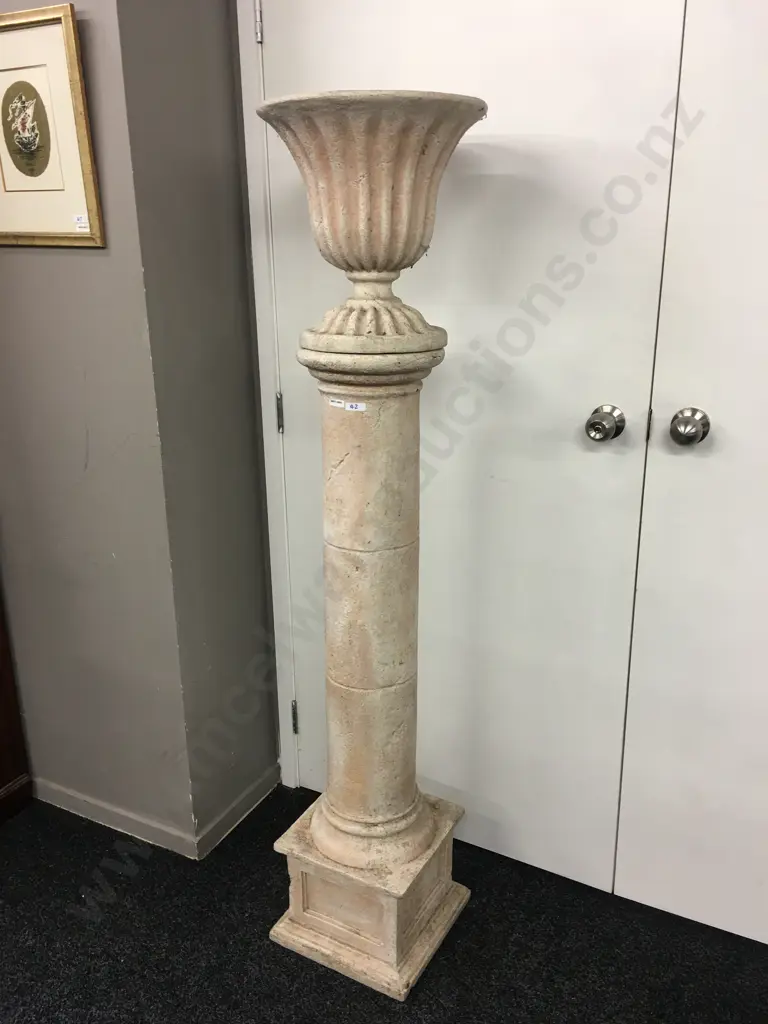 Classical Style Garden Urn On Plinth, Plastic, 37.5cm x 36cm On 121 x 31 x 31cm Plinth, Vintage Condition Image 1++