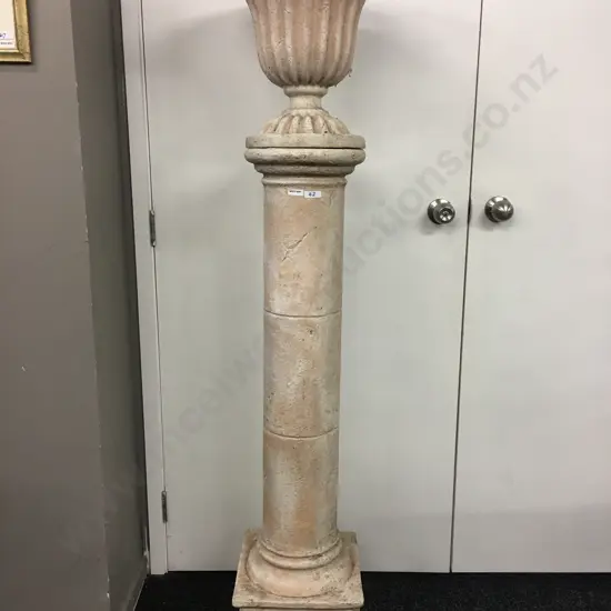 Classical Style Garden Urn On Plinth, Plastic, 37.5cm x 36cm On 121 x 31 x 31cm Plinth, Vintage Condition