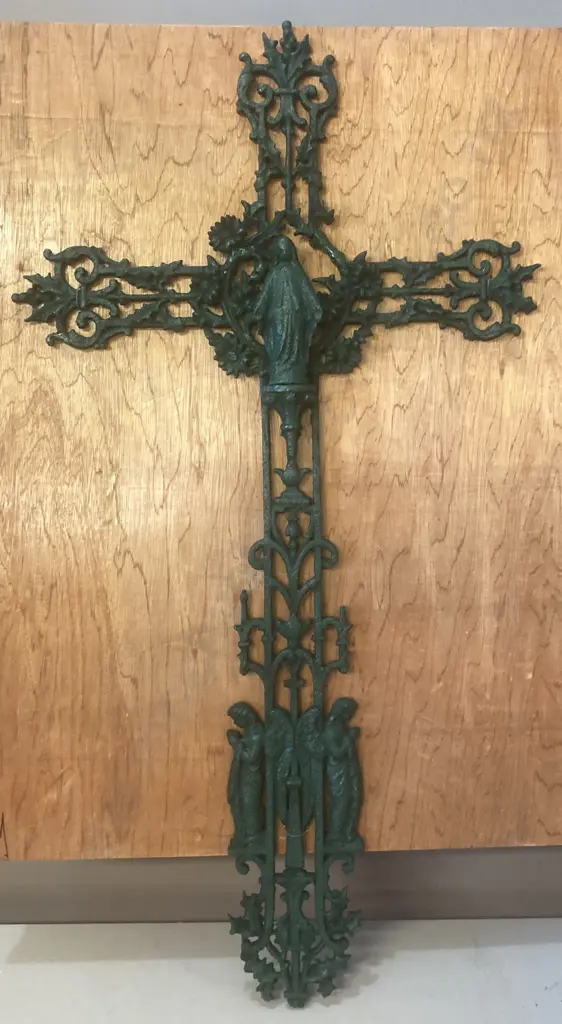 Large Antique Cast Iron Cross, 91 x 48cm Image 1++