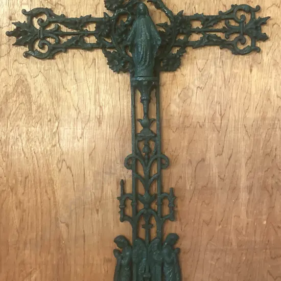Large Antique Cast Iron Cross, 91 x 48cm