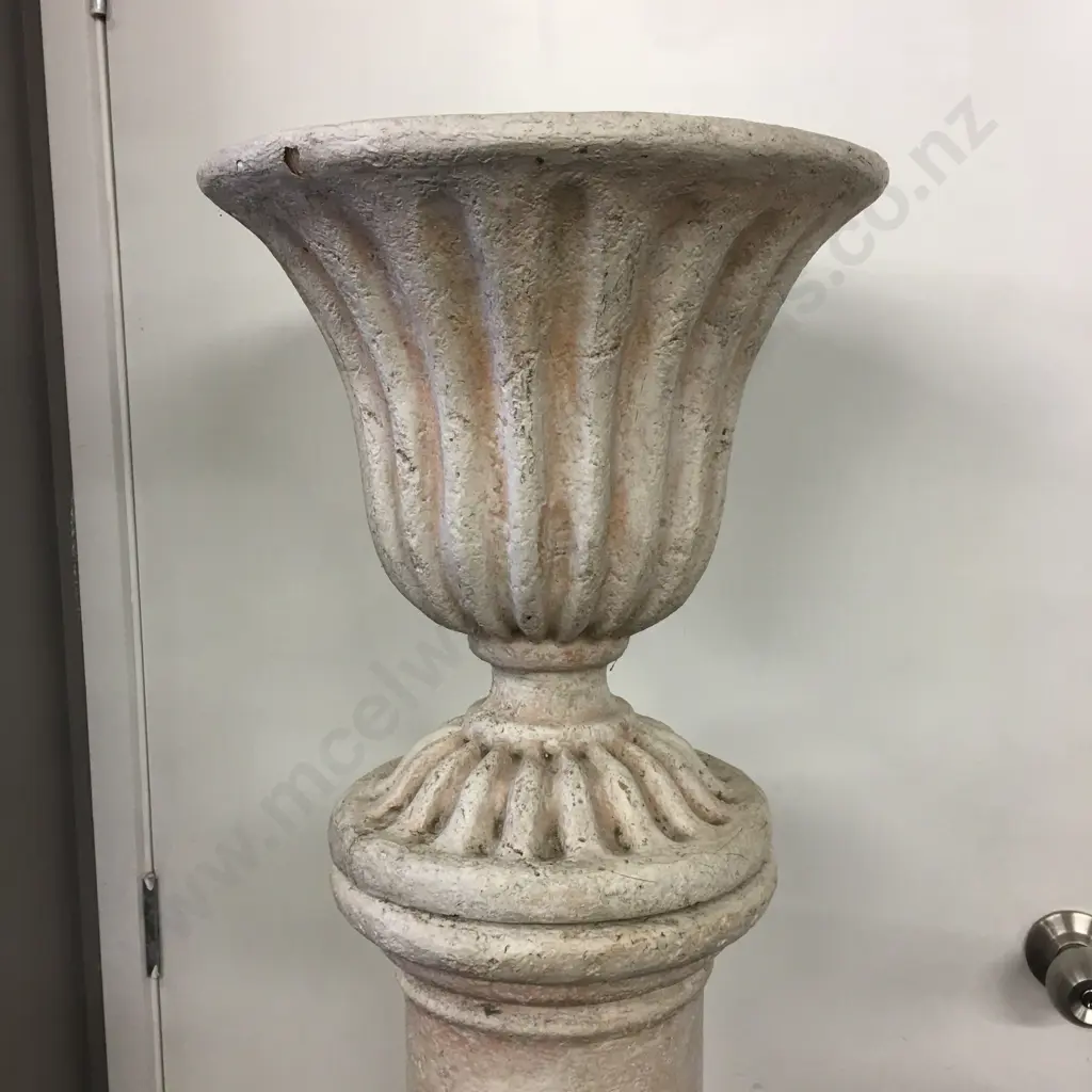 Classical Style Garden Urn On Plinth, Plastic, 37.5cm x 36cm On 121 x 31 x 31cm Plinth, Vintage Condition Image 1++
