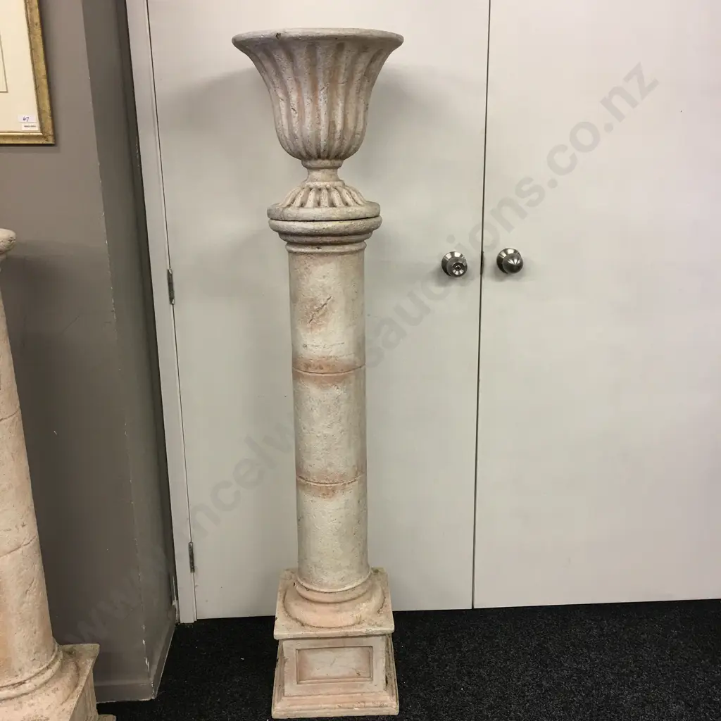 Classical Style Garden Urn On Plinth, Plastic, 37.5cm x 36cm On 121 x 31 x 31cm Plinth, Vintage Condition Image 1++