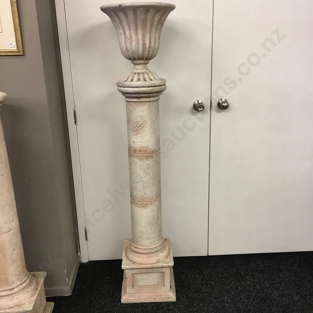 Classical Style Garden Urn On Plinth, Plastic, 37.5cm x 36cm On 121 x 31 x 31cm Plinth, Vintage Condition Image 1++