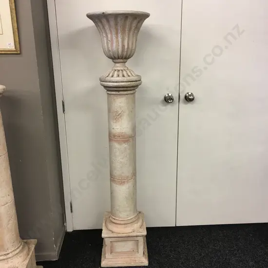 Classical Style Garden Urn On Plinth, Plastic, 37.5cm x 36cm On 121 x 31 x 31cm Plinth, Vintage Condition