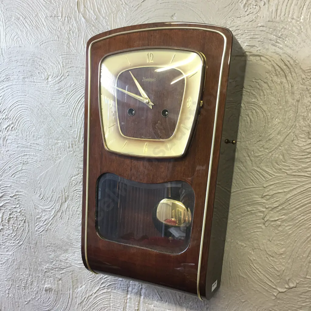 Mid Century 1960s Keninger Pendulum Chiming Wall Clock With Key, H43 W25 D11cm Image 1++