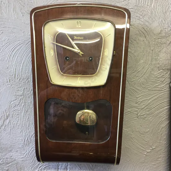 Mid Century 1960s Keninger Pendulum Chiming Wall Clock With Key, H43 W25 D11cm