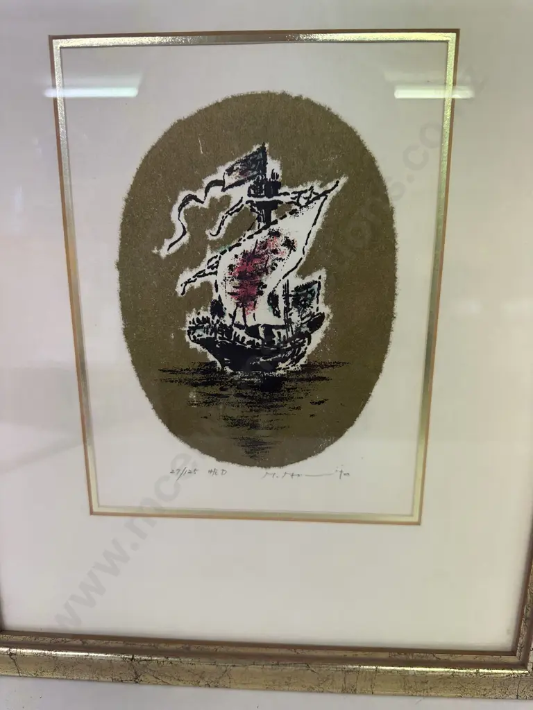 Framed Signed Artwork, Ship Scene 27/125, 40 x 32cm Image 1++