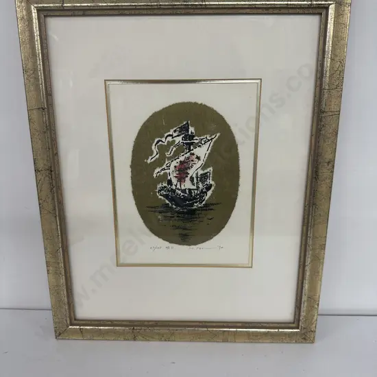 Framed Signed Artwork, Ship Scene 27/125, 40 x 32cm