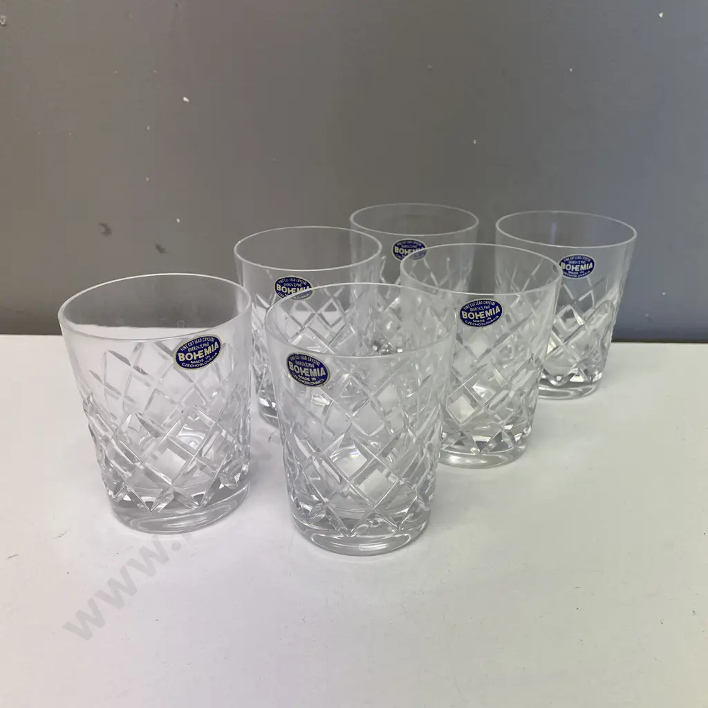 Vintage set of 6 Bohemia diamond cut crystal tumblers Image 1++