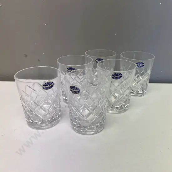 Vintage set of 6 Bohemia diamond cut crystal tumblers