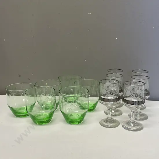 2 x Set of 6 Retro Glassware
