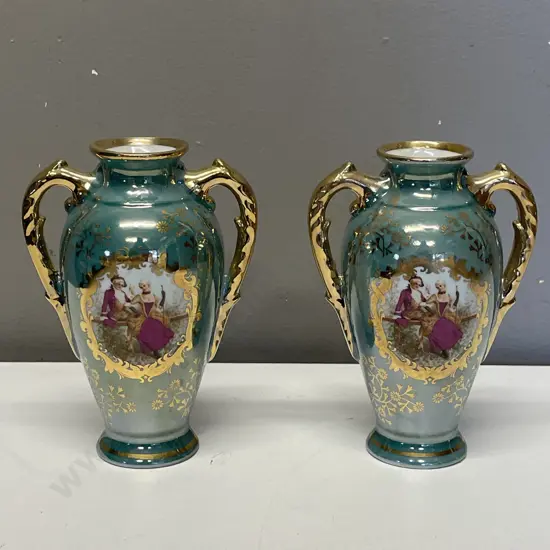 Pair of KPM two handled Vases H14cm