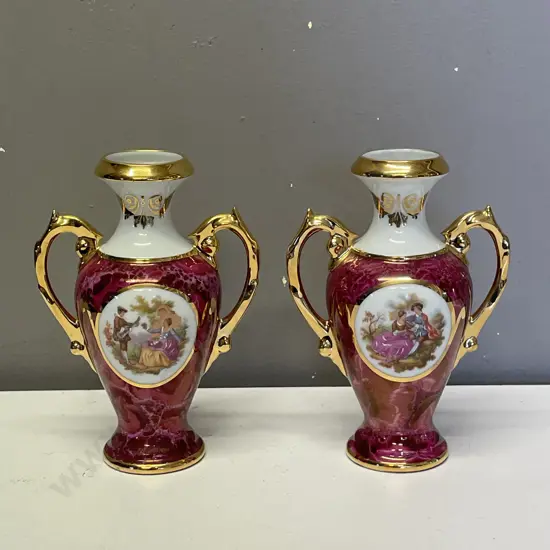 Pair of Limoges Monarch 2 handled Vases. H16cm