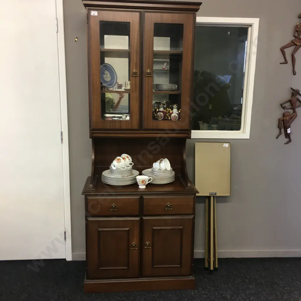 Mahogany Effect 2 Piece Wall Unit, Double Glass Doors, H190 W73 D40cm Image 1++
