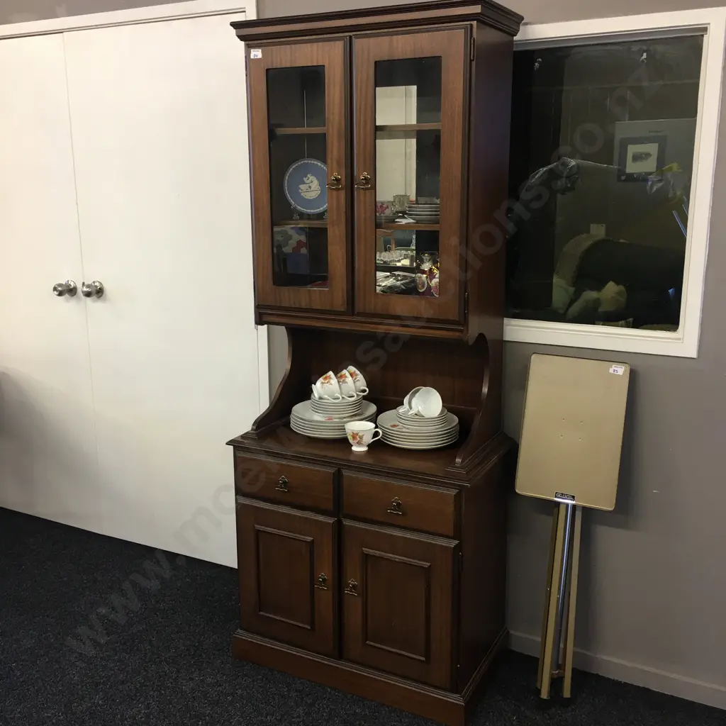 Mahogany Effect 2 Piece Wall Unit, Double Glass Doors, H190 W73 D40cm Image 1++