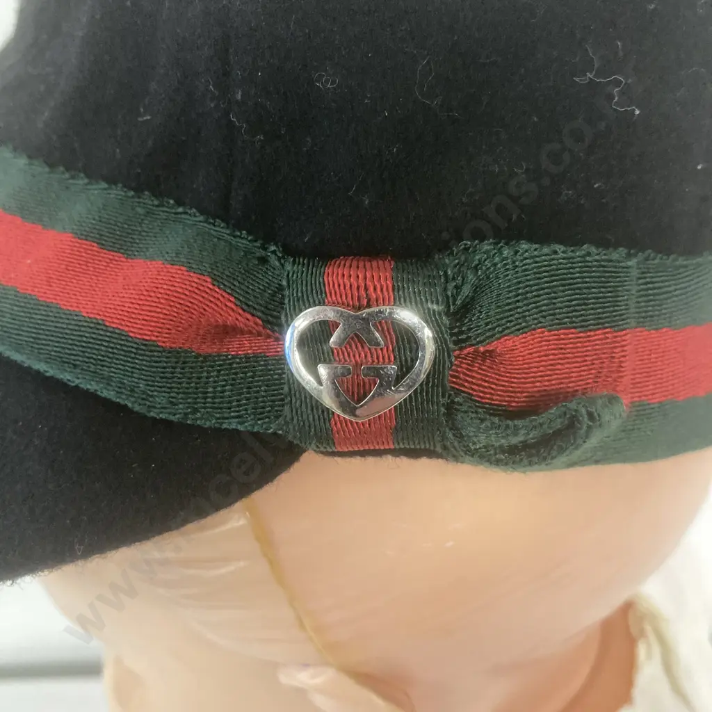 GUCCI Toddler Girls Winter Cap - Black Wool Cashmere Small Red Green Web GG Image 1++