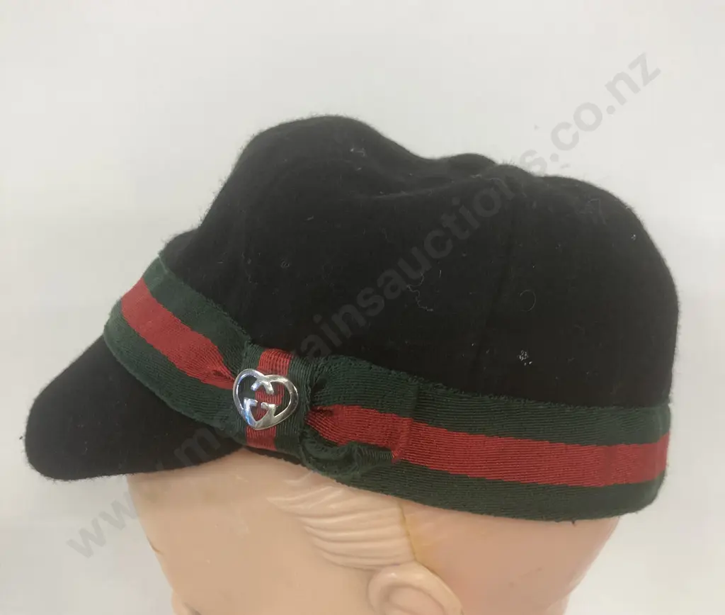 GUCCI Toddler Girls Winter Cap - Black Wool Cashmere Small Red Green Web GG Image 1++