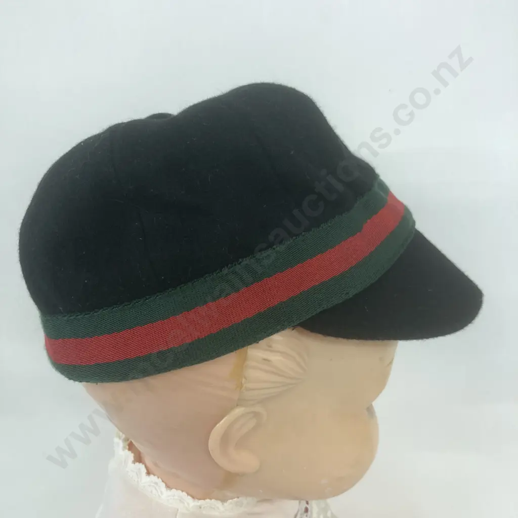 GUCCI Toddler Girls Winter Cap - Black Wool Cashmere Small Red Green Web GG Image 1++