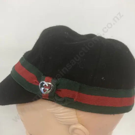 GUCCI Toddler Girls Winter Cap - Black Wool Cashmere Small Red Green Web GG