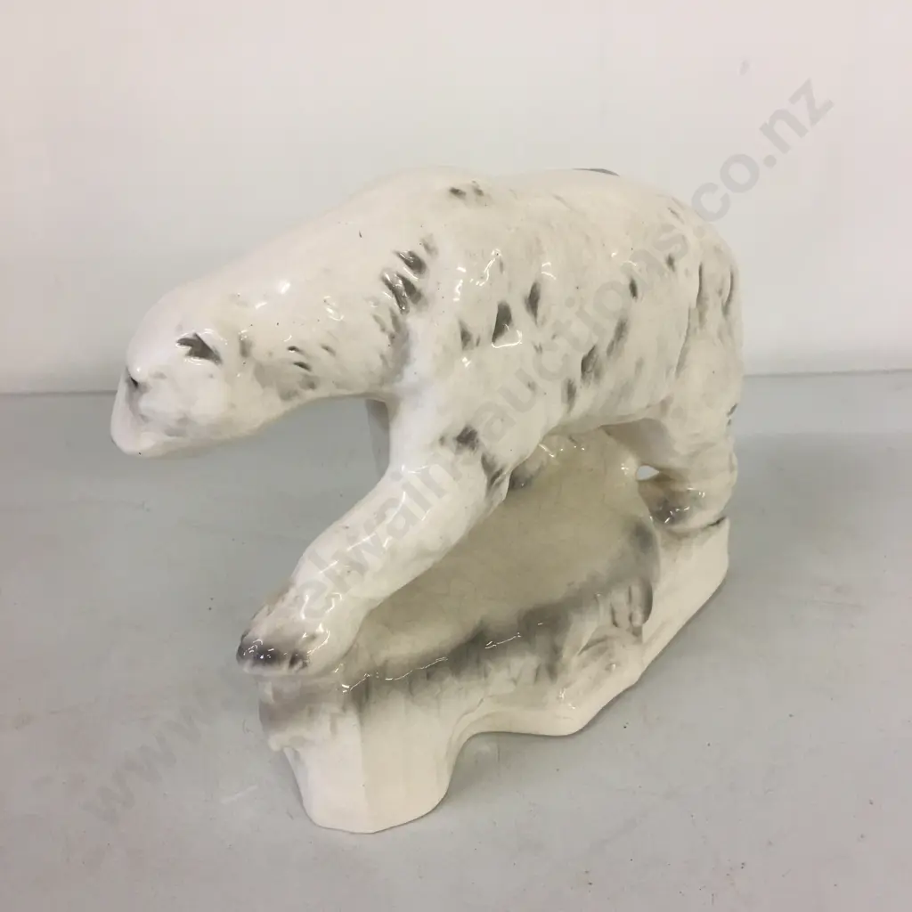 Antique Sitzendorf Porcelain Figurine White Polar Bear, c1920s, Blue Crown Stamp On Base & Foreign, As Found,16 x 18cm Image 1++