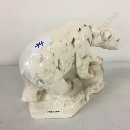 Antique Sitzendorf Porcelain Figurine White Polar Bear, c1920s, Blue Crown Stamp On Base & Foreign, As Found,16 x 18cm