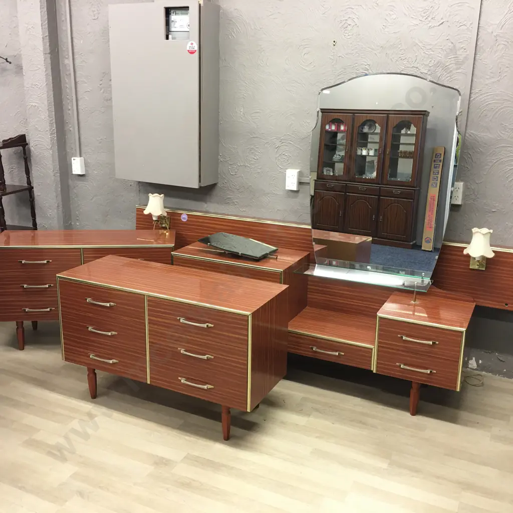 4 Piece Retro Bedroom Suite Including 2.4m Headboard With Lights Image 1++