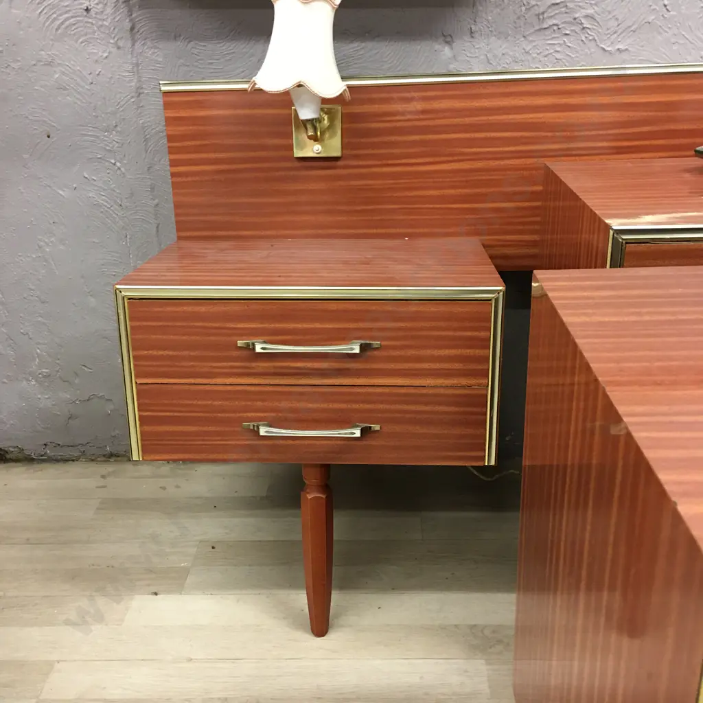 4 Piece Retro Bedroom Suite Including 2.4m Headboard With Lights Image 1++