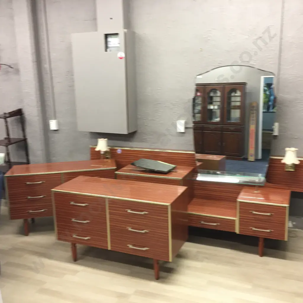 4 Piece Retro Bedroom Suite Including 2.4m Headboard With Lights Image 1++