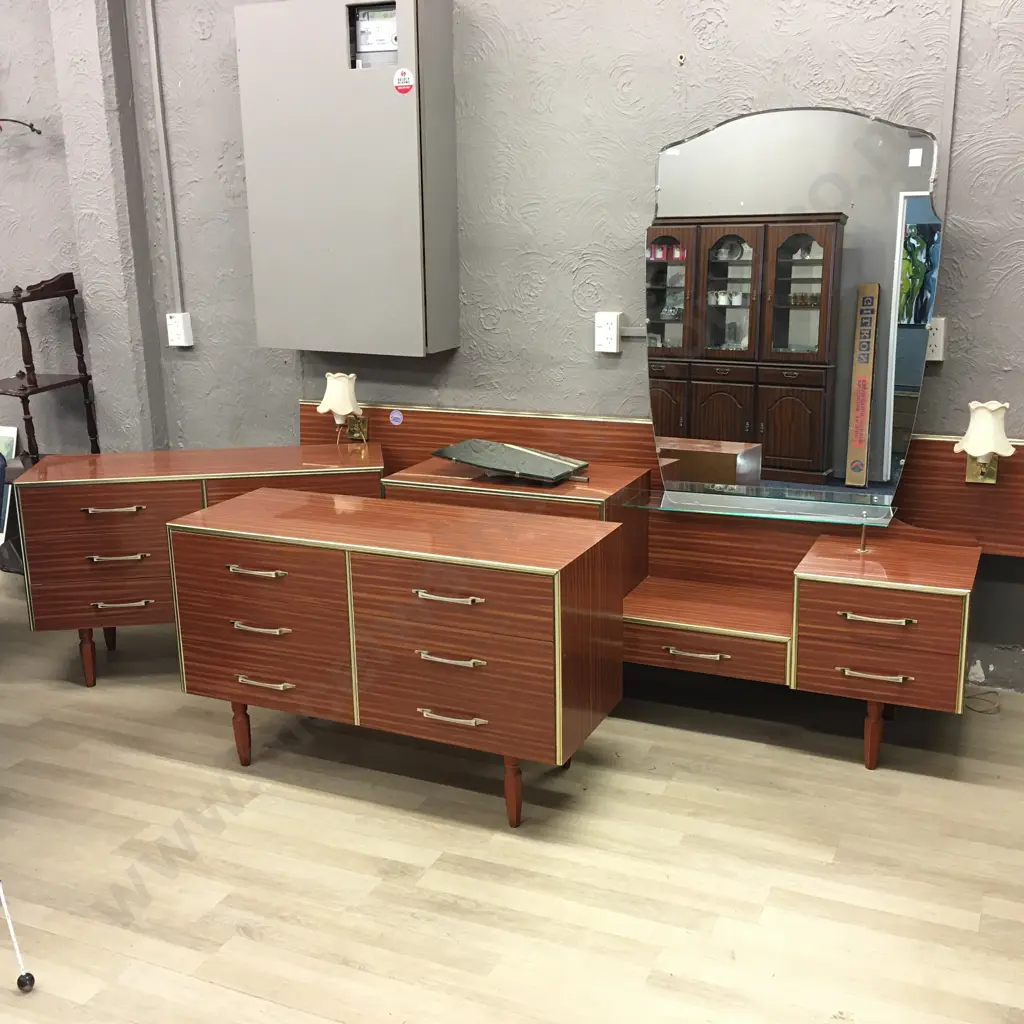 4 Piece Retro Bedroom Suite Including 2.4m Headboard With Lights Image 1++