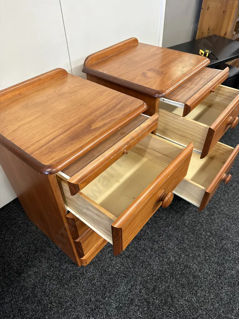 Pair of Pine Bedsides, 3 Drawer & Night Tray, Round Knob Handles, Funnells Furniture, H65 W48 D46cm Image 1++
