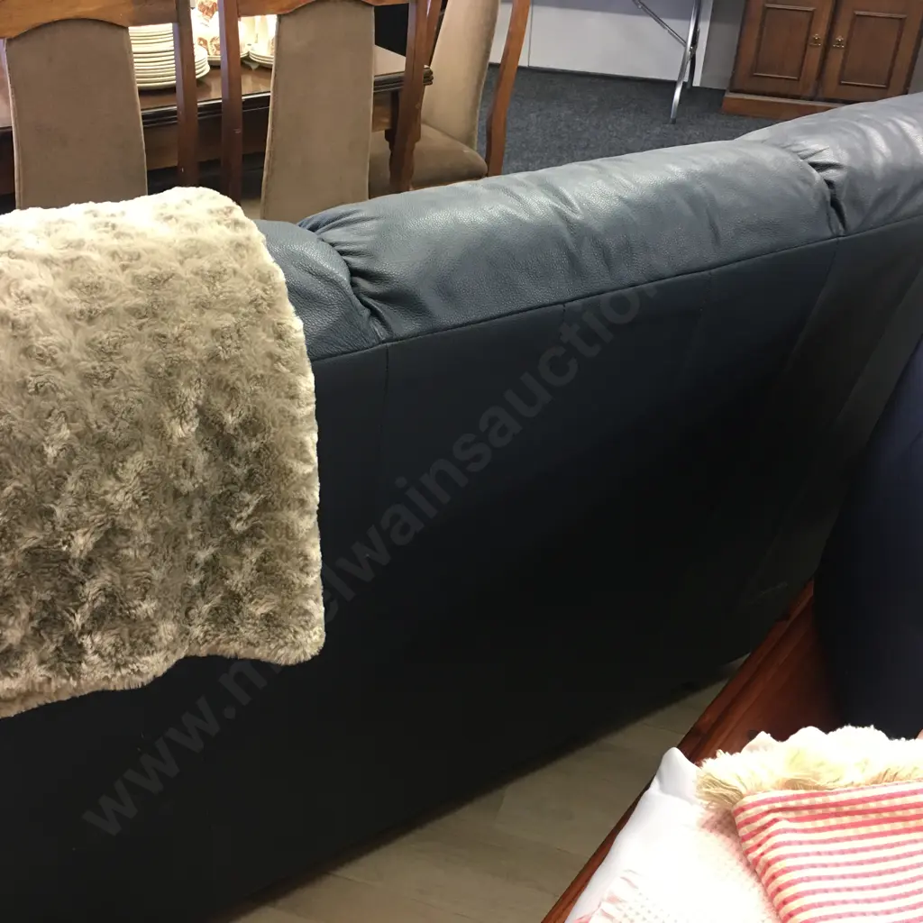 Blue Leather Effect 3 Seater Sofa With 2 Recliner Chairs Image 1++