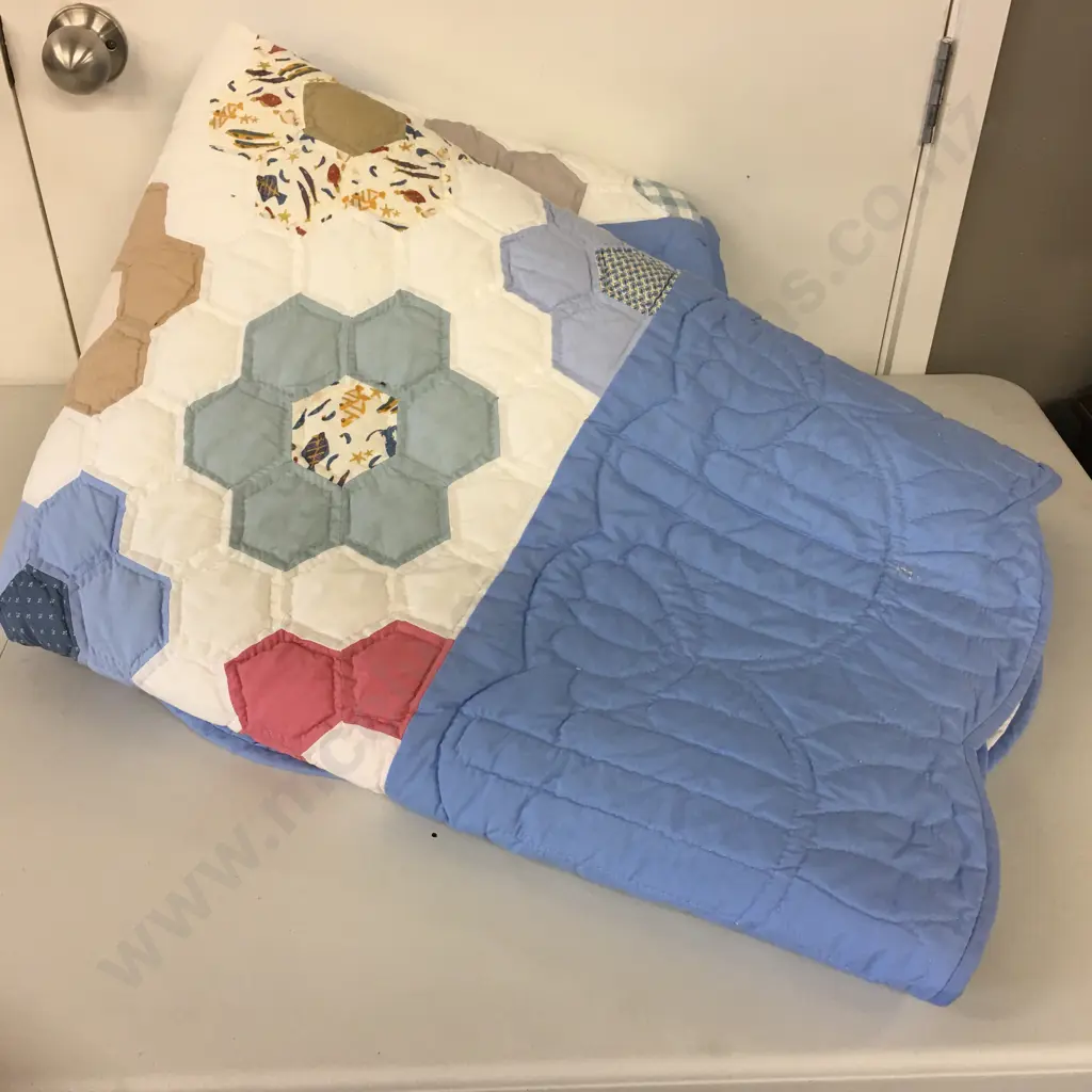 Patchwork Coverlet 245 x 245, Blue, Cream & Pink Tones Image 1++